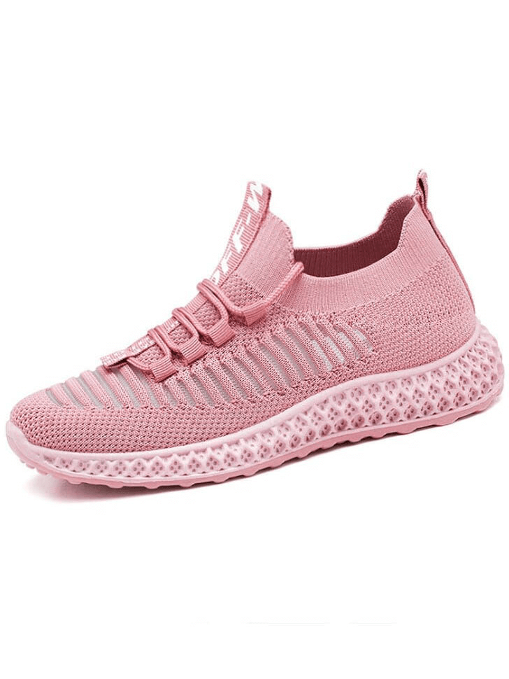 Pink casual lace-up flat bottom women's sneakers with breathable mesh and comfortable design, perfect for walking - SF0265.